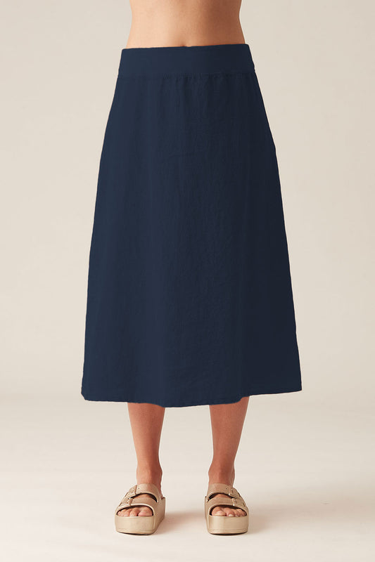 Solid Linen Midi A-Line Skirt