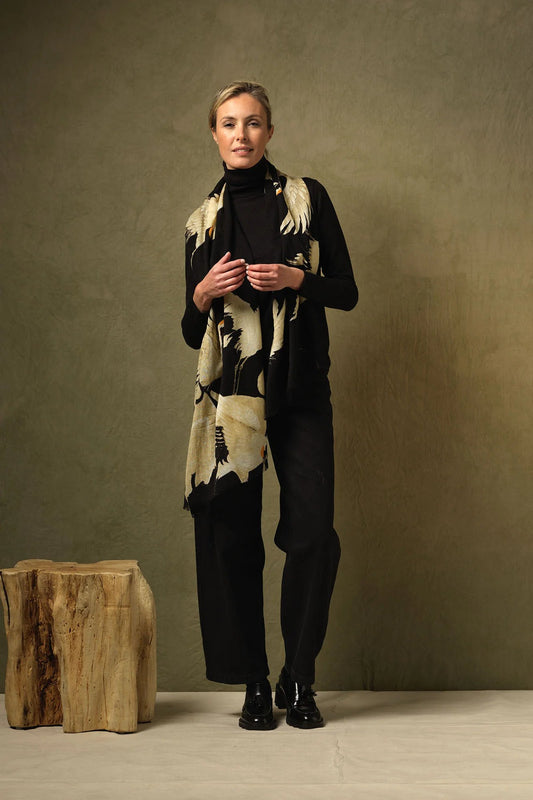 One Hundred Stars Wool Scarf Stork Black Black