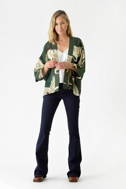 One Hundred Stars Stork Kimono Forest Green Green