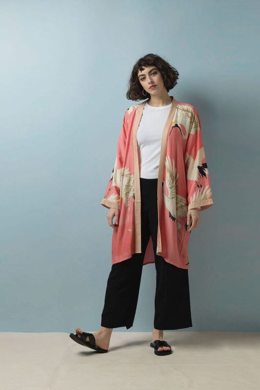 One Hundred Stars Stork Collar Kimono Lipstick Pink