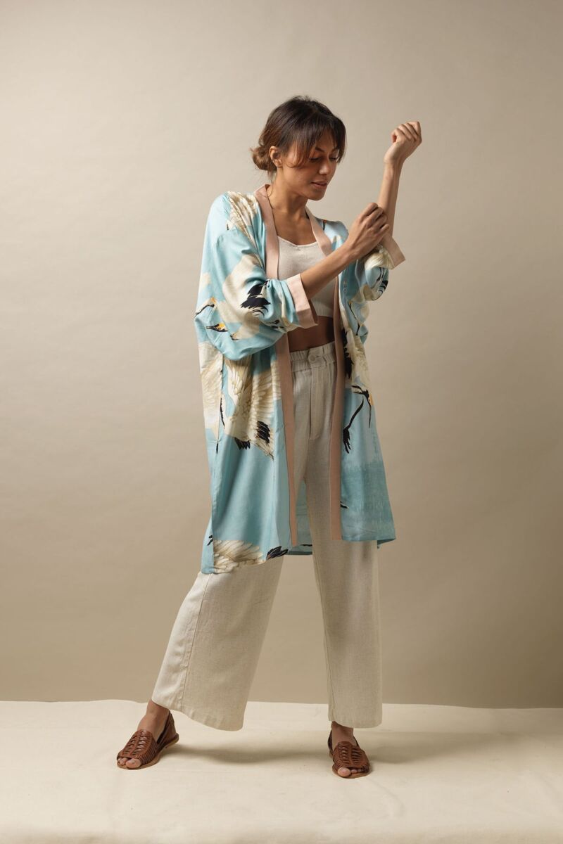 One Hundred Stars Stork Collar Kimono Sky Blue