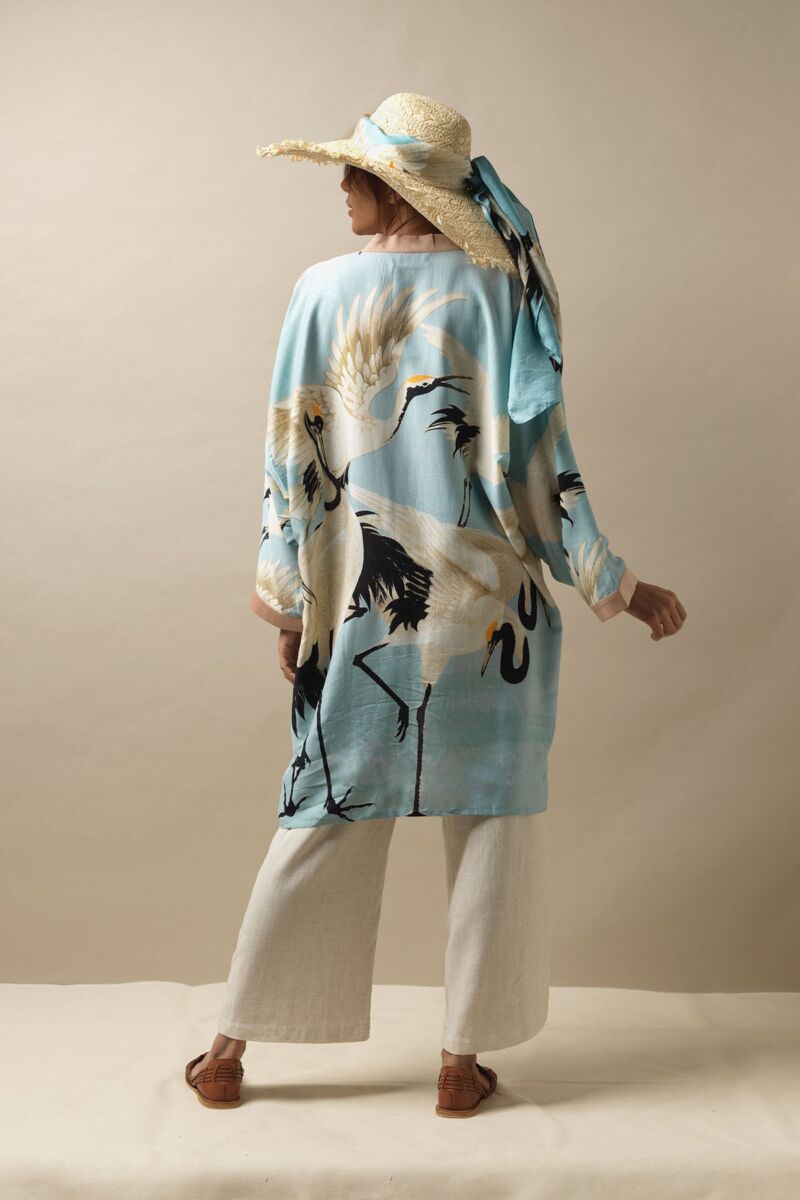 One Hundred Stars Stork Collar Kimono Sky Blue