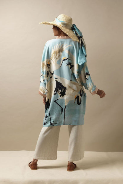 One Hundred Stars Stork Collar Kimono Sky Blue