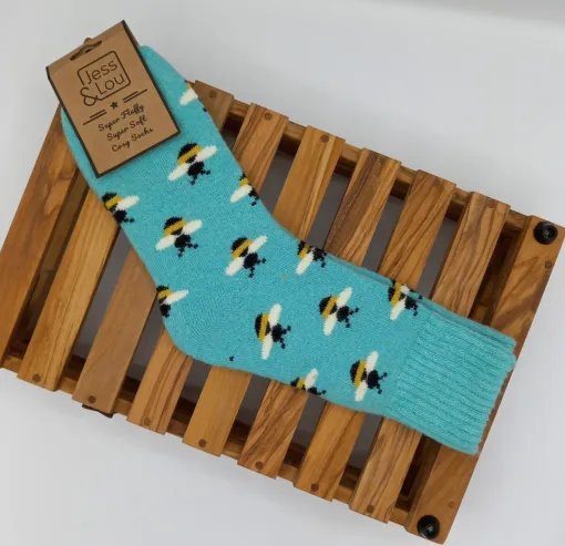 Jess & Lou Busy Bee Ribbed Socks Teal Blue
