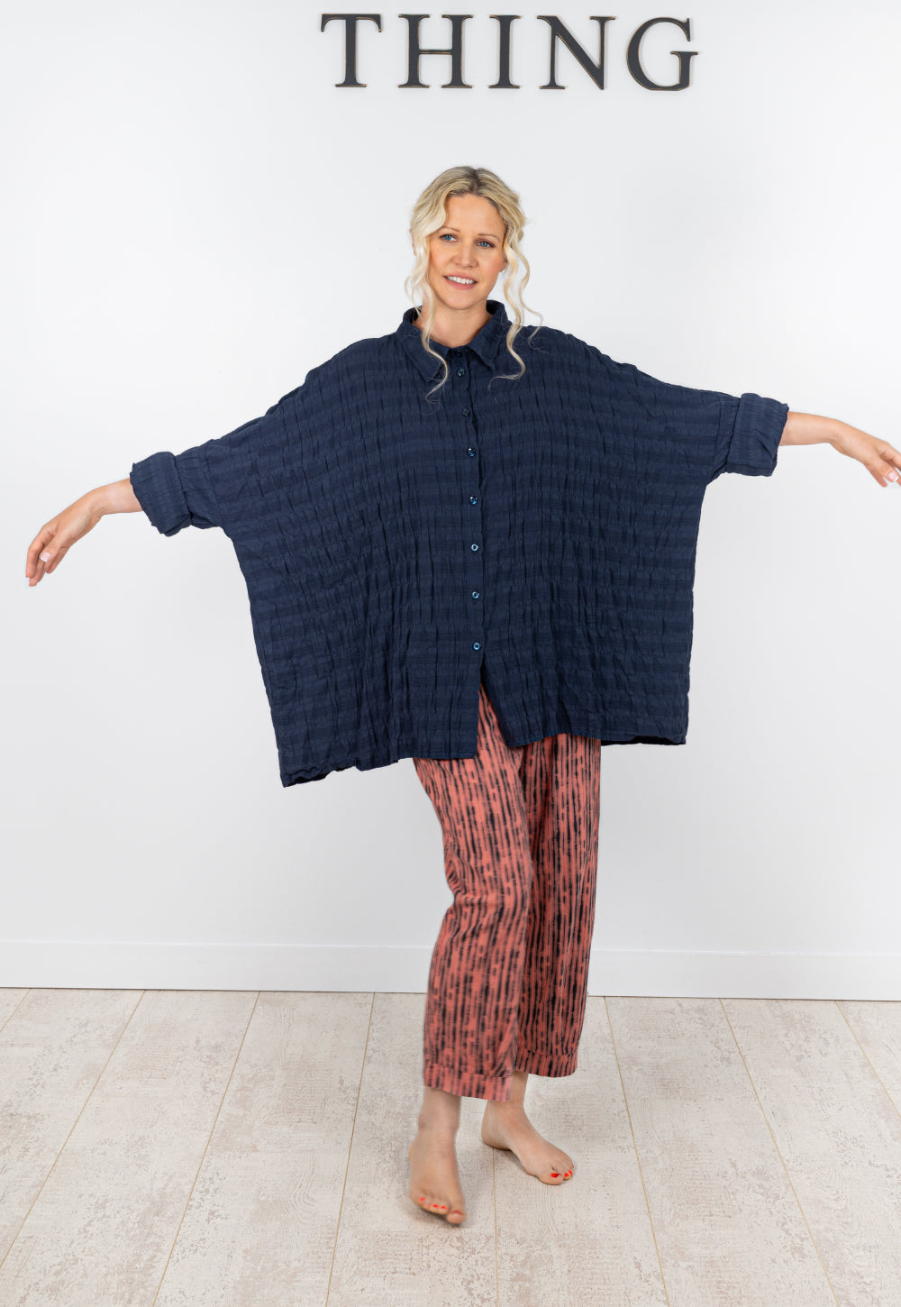 Crinkled Stripe Oversized Shirt