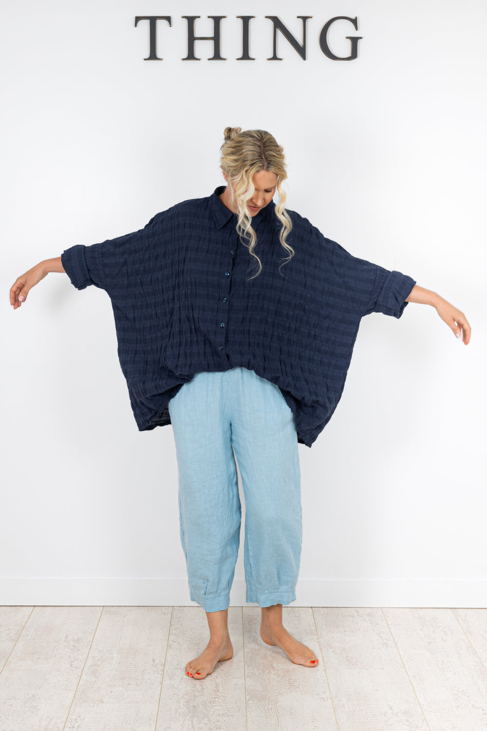 Crinkled Stripe Oversized Shirt