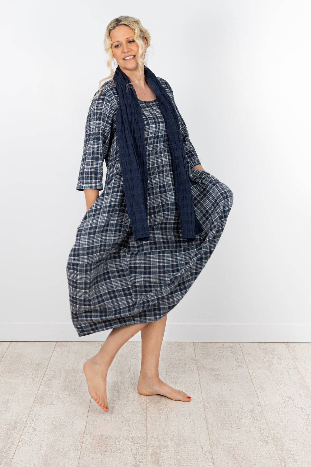 Structured Check Linen Dress