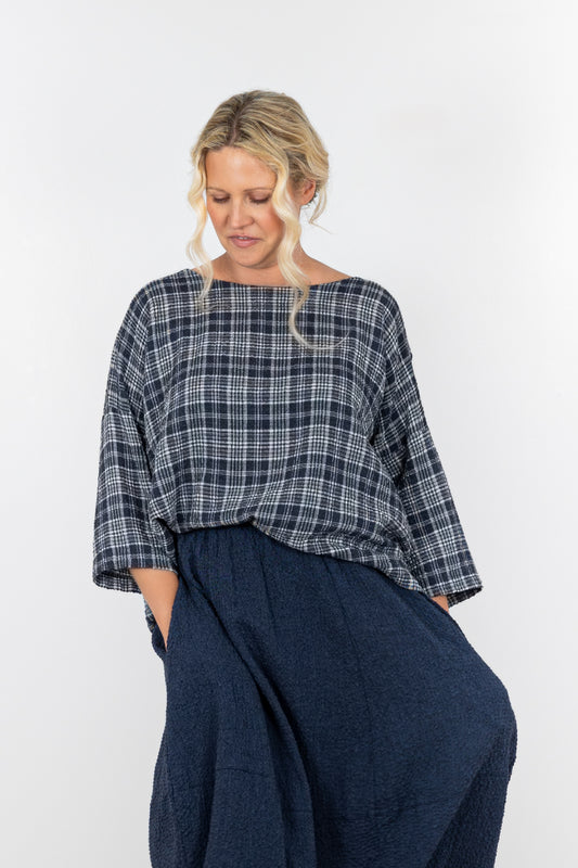 Structured Check Linen Top