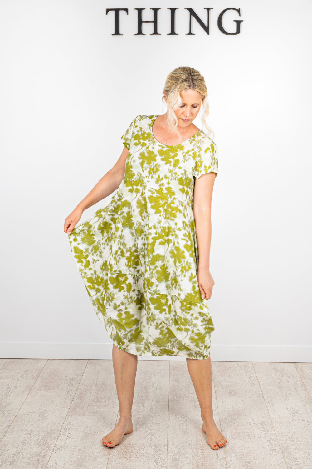 Printed Linen Seamed Dress