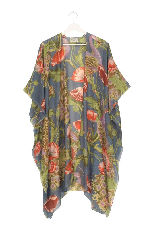 One Hundred Stars Peacock and Poppies Throwover Grey