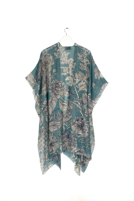 One Hundred Stars Etched Floral Throwover Teal