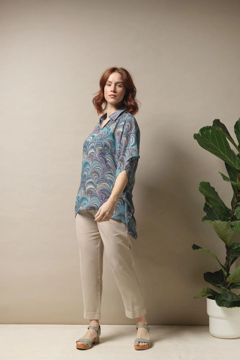 One Hundred Stars Marbled Blue Tunic Top