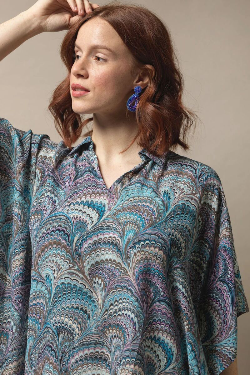 One Hundred Stars Marbled Blue Tunic Top