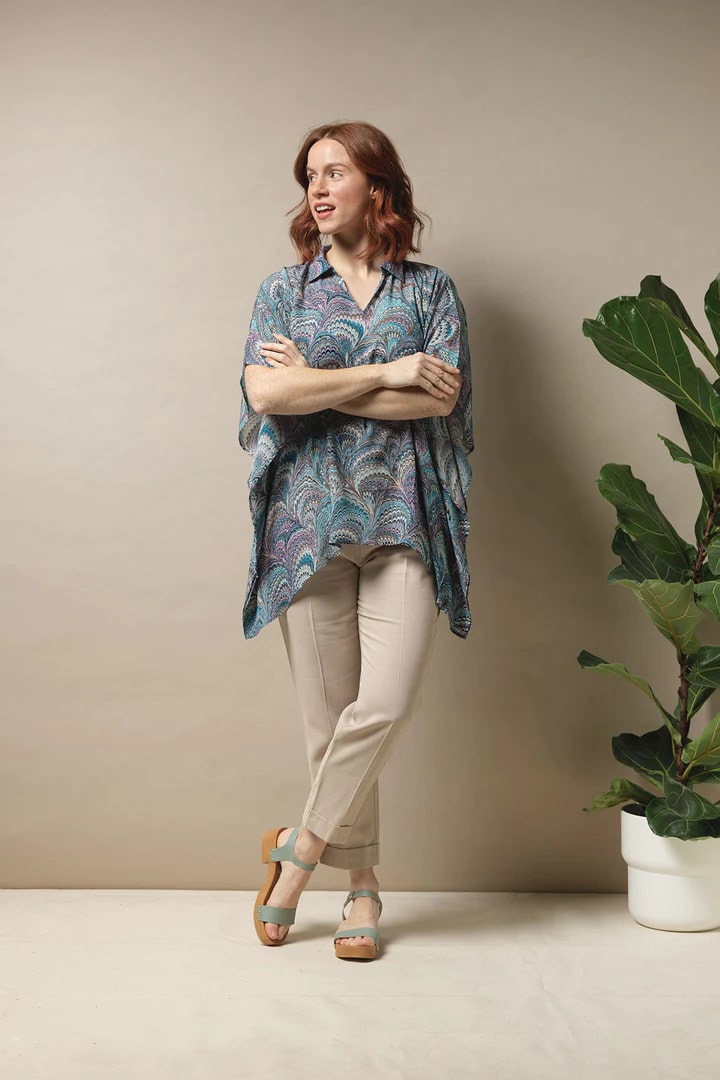 One Hundred Stars Marbled Blue Tunic Top