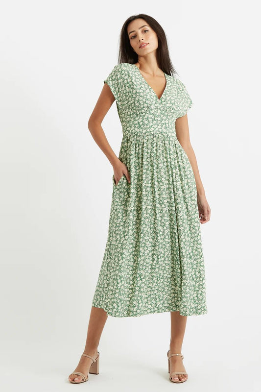 Louche Unity V Neck Midi Dress Periwinkle Green Green