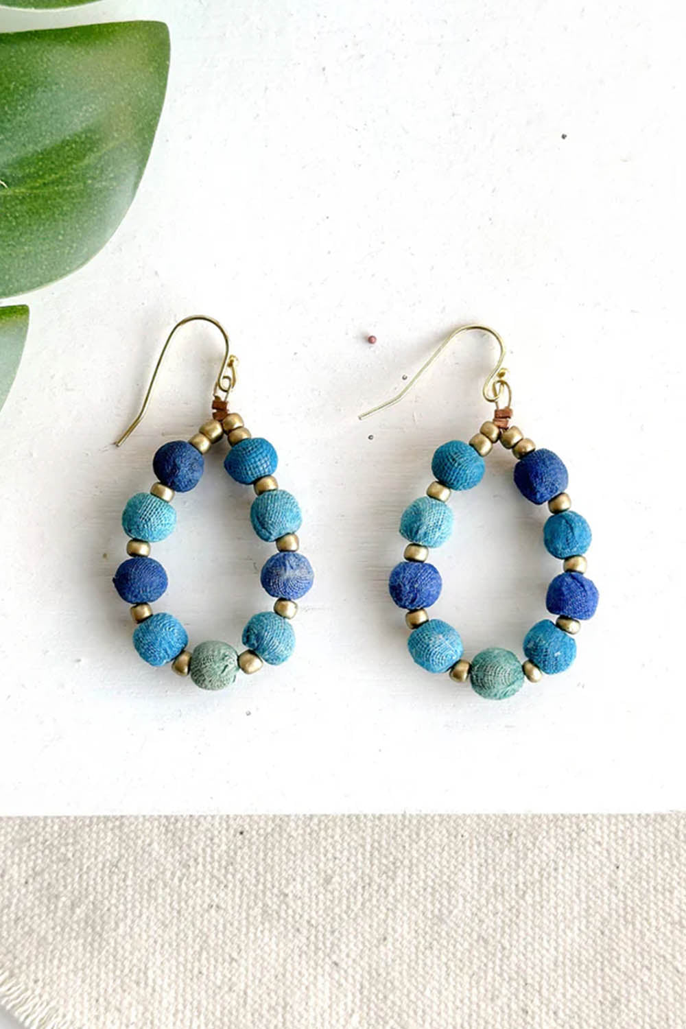 Kantha Beaded Teardrop Earrings