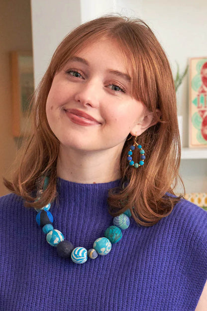 Kantha Beaded Teardrop Earrings