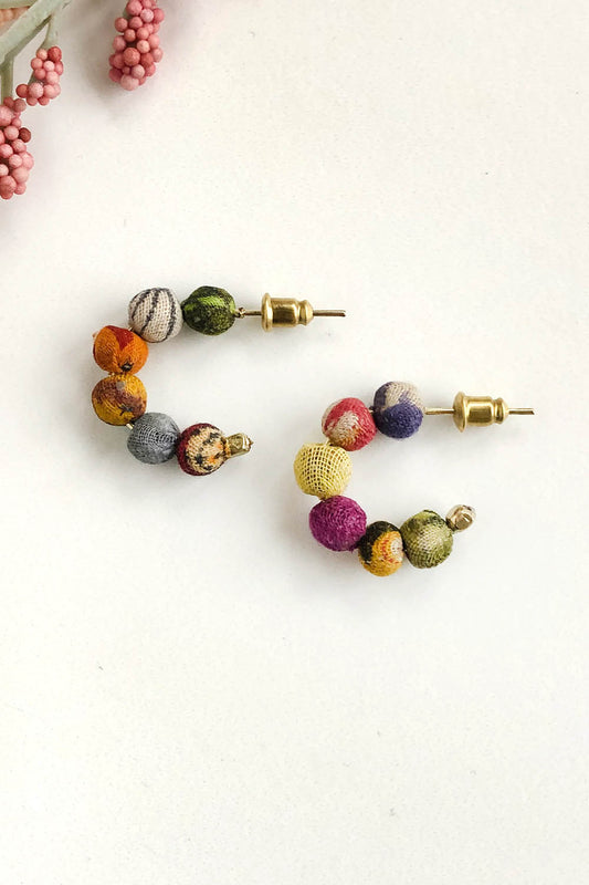 Kantha Tiny Hoop Earrings