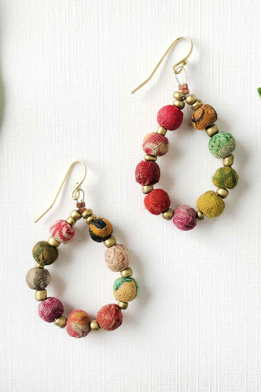 Kantha Beaded Teardrop Earrings