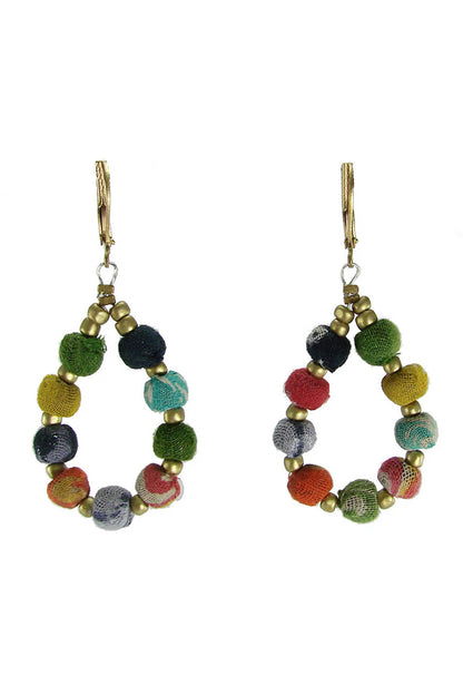 Kantha Beaded Teardrop Earrings