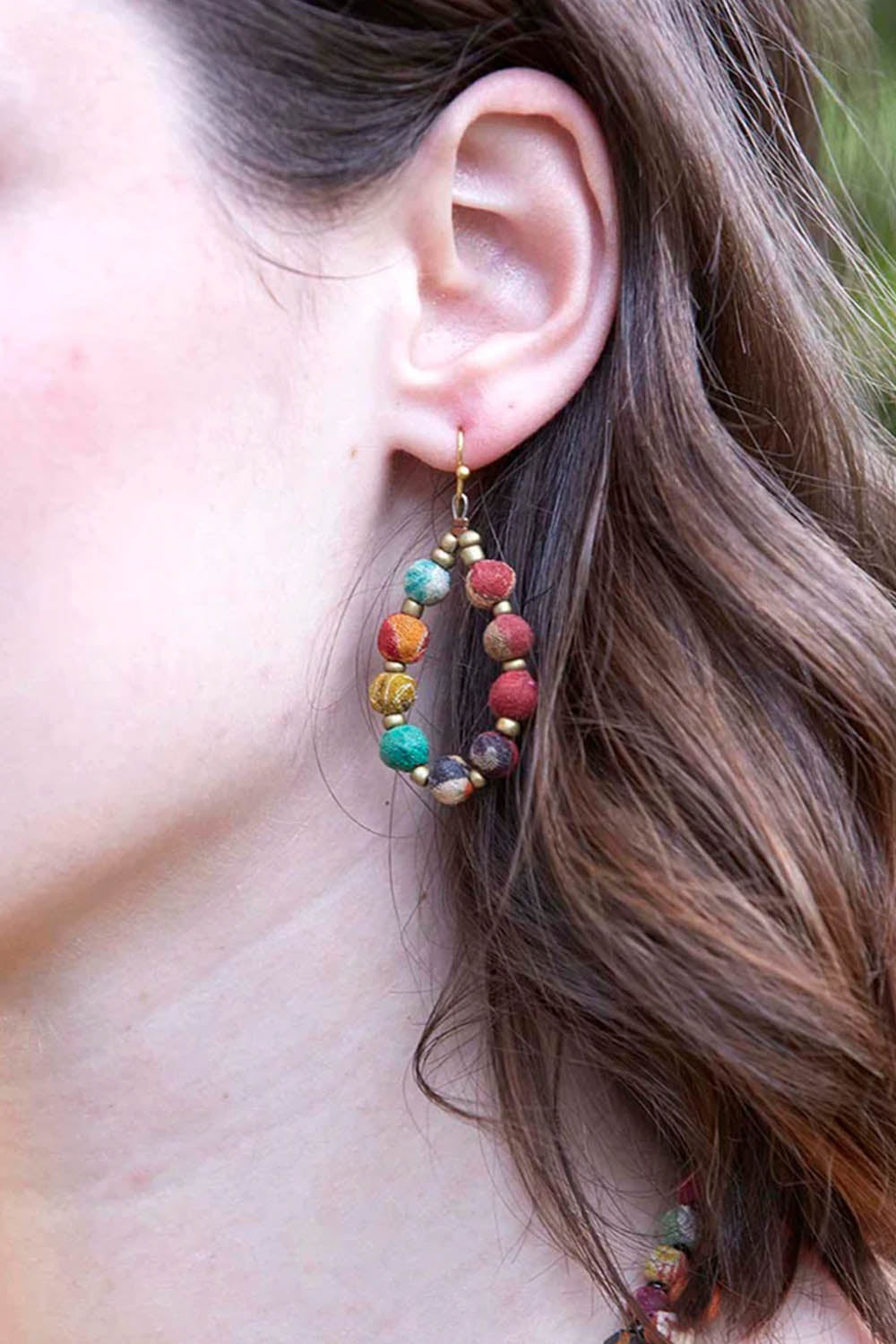 Kantha Beaded Teardrop Earrings