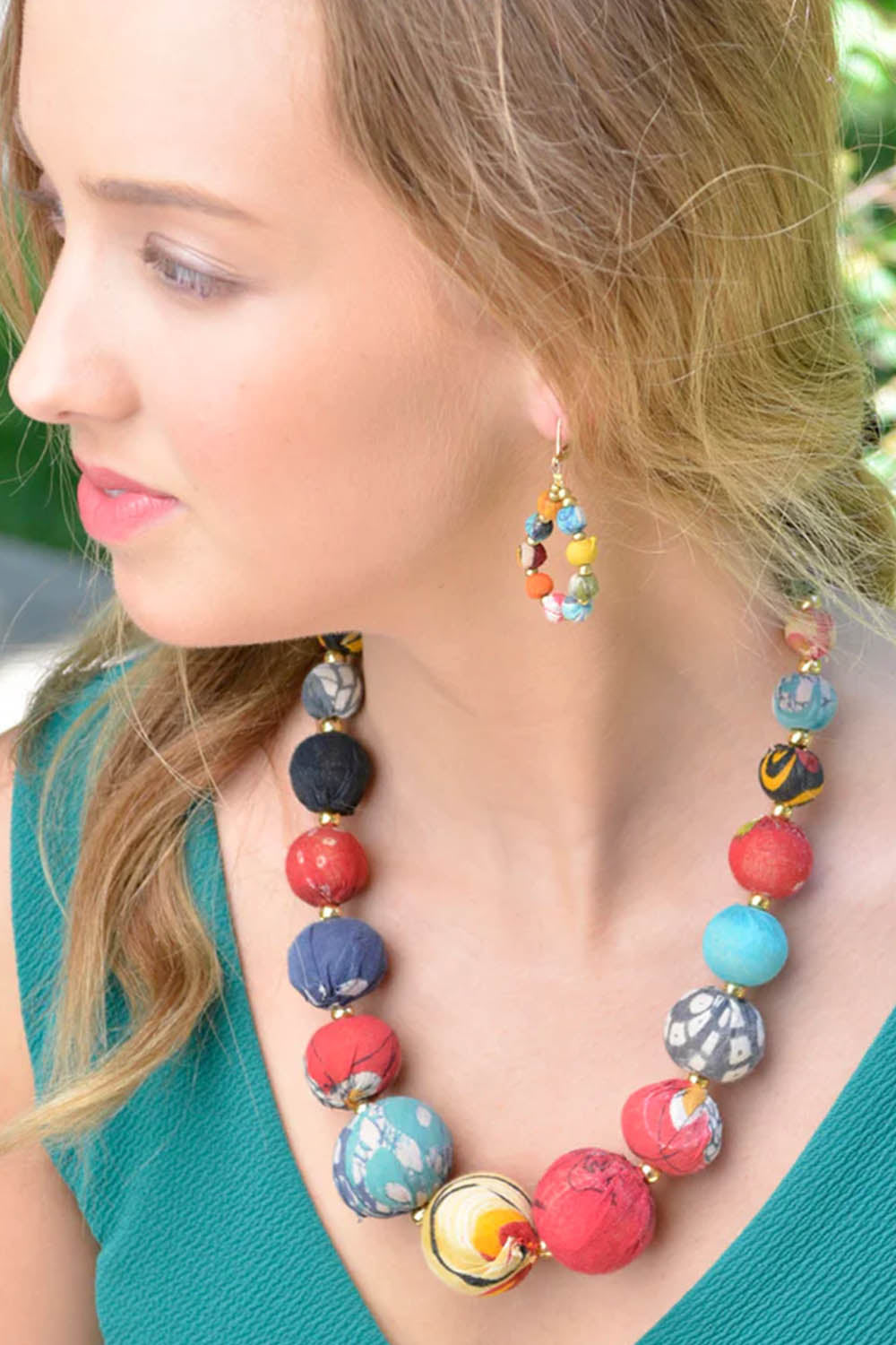 Kantha Beaded Teardrop Earrings