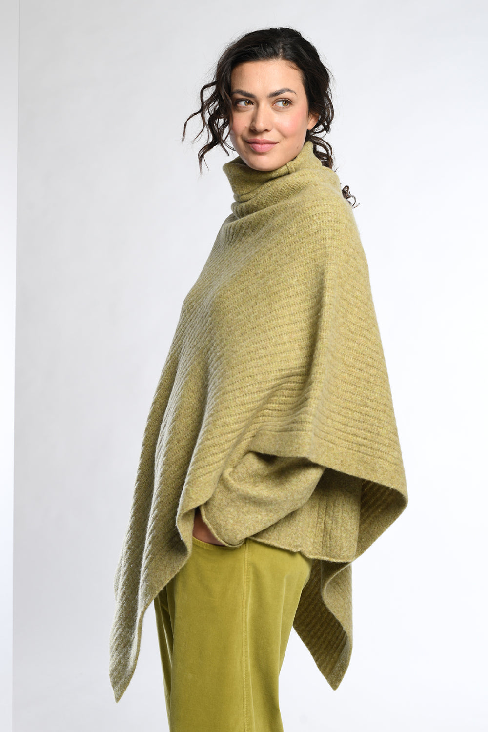 Asymmetric Ribbed Knit Poncho