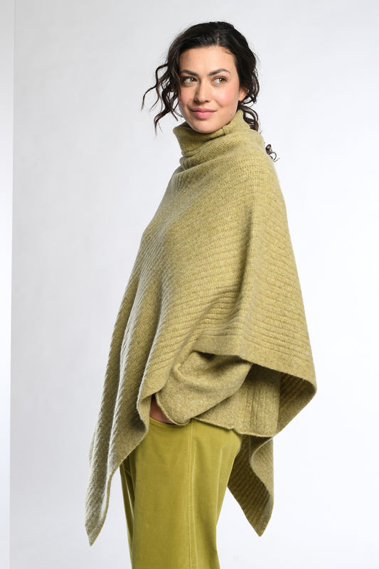Asymmetric Ribbed Knit Poncho