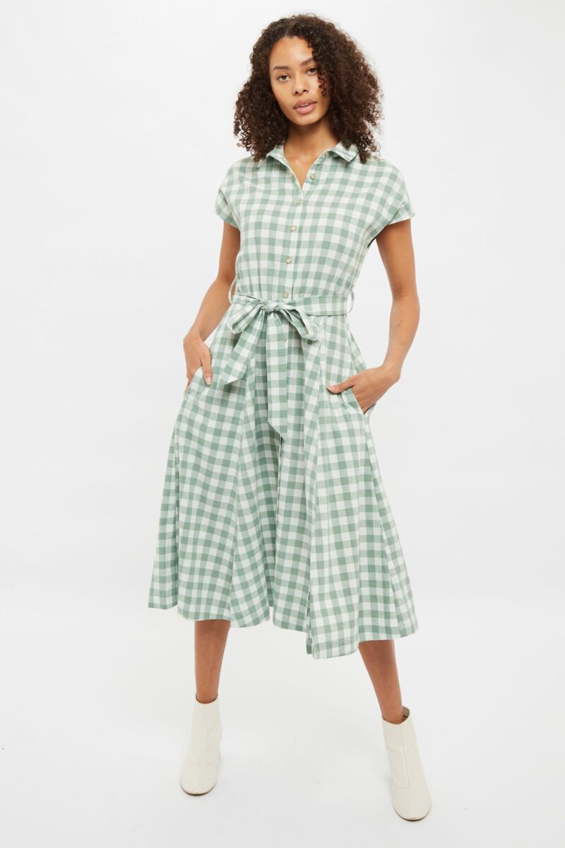 Louche Fleur Picnic Check Shirt Dress Green