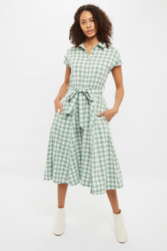 Louche Fleur Picnic Check Shirt Dress Green