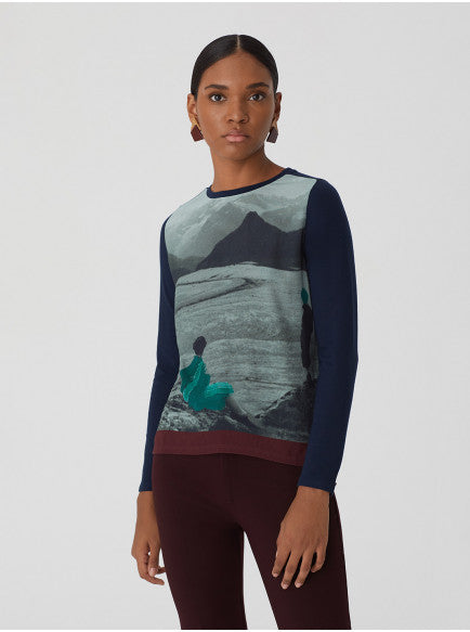 Nice Things Digital Print Top Navy
