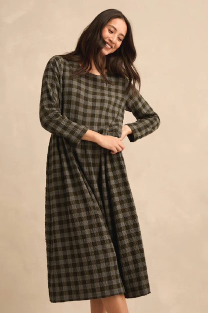 Crinkle Check Flared Dress