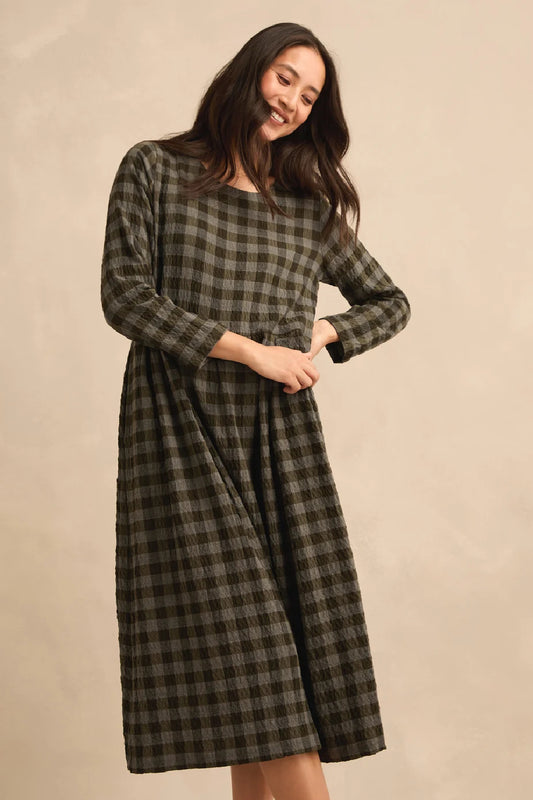 Crinkle Check Flared Dress