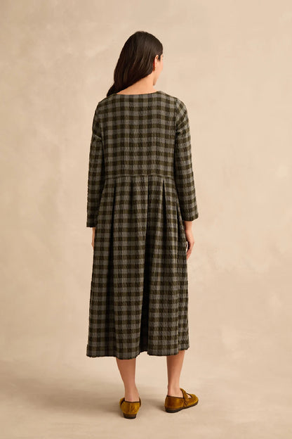 Crinkle Check Flared Dress