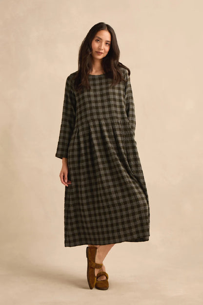 Crinkle Check Flared Dress