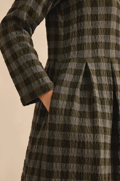 Crinkle Check Flared Dress