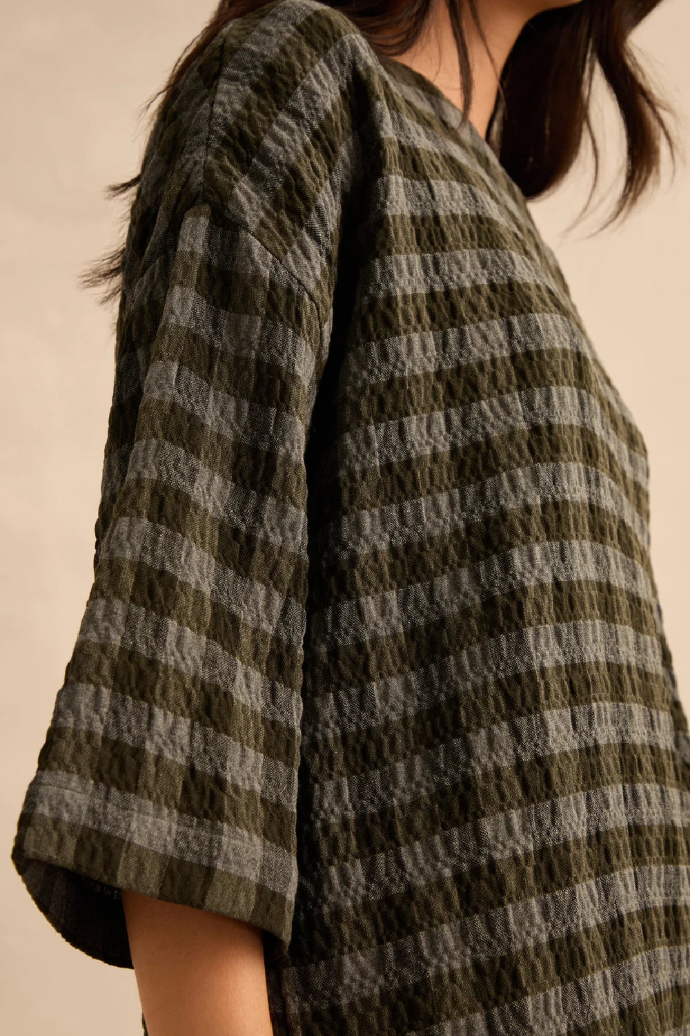 Crinkle Check Boxy Top