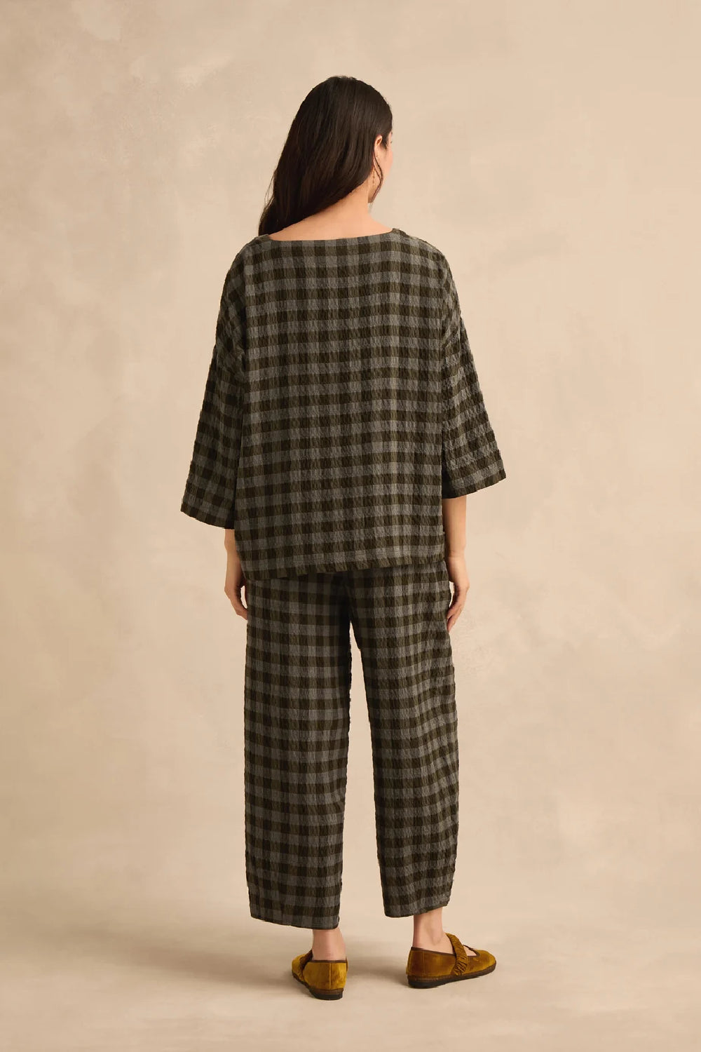 Crinkle Check Boxy Top