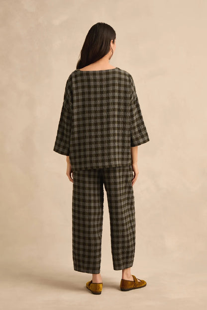 Crinkle Check Boxy Top