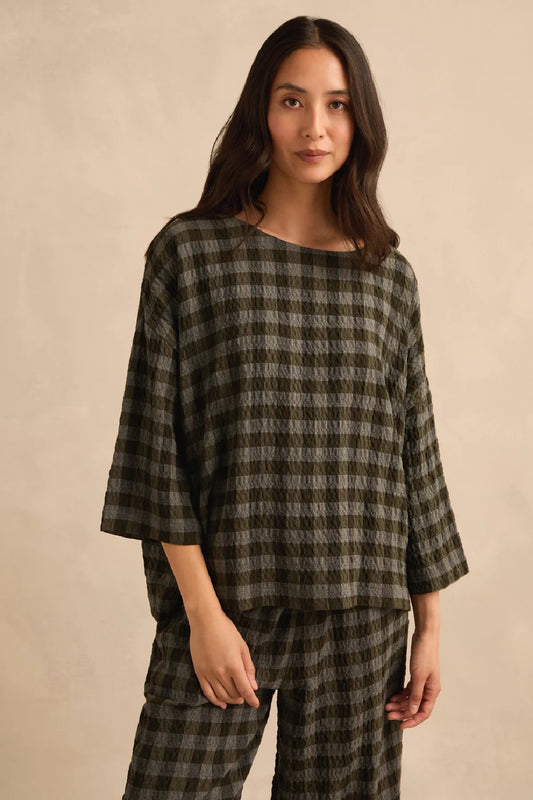 Crinkle Check Boxy Top