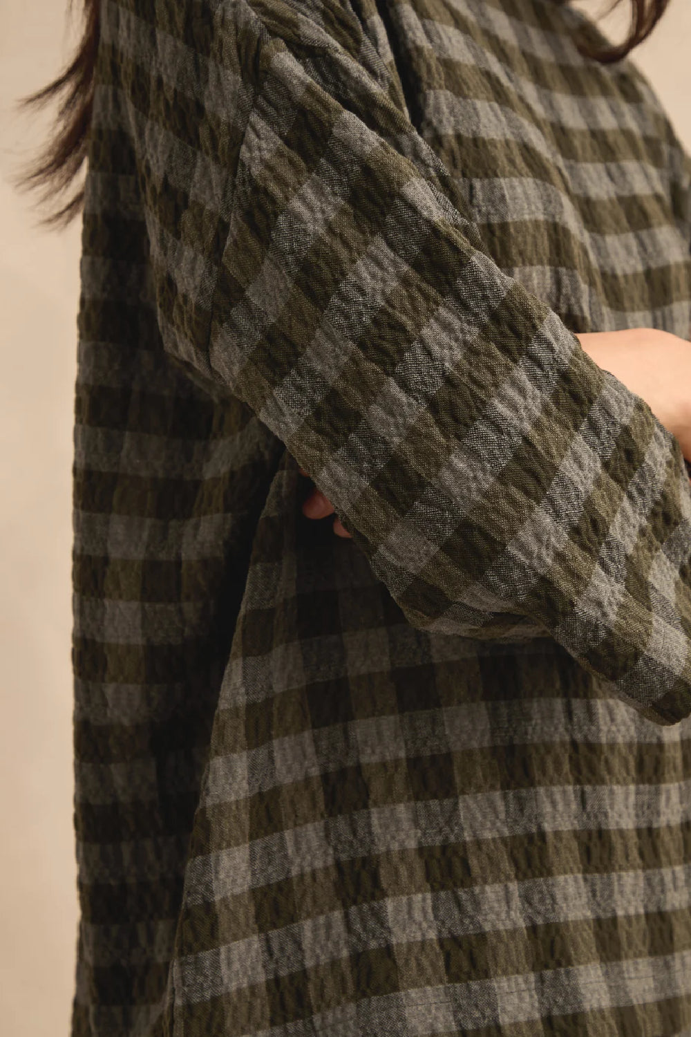 Crinkle Check Boxy Top