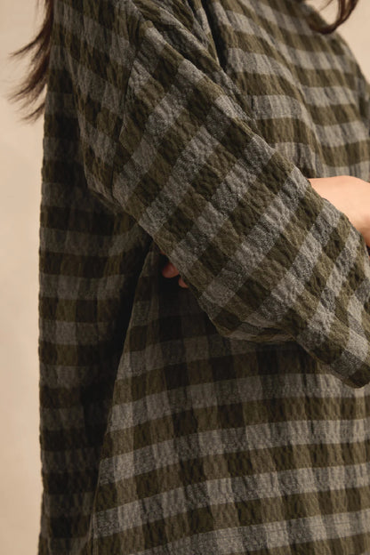 Crinkle Check Boxy Top