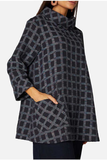 Sahara Cotton Ikat Check Tunic Navy