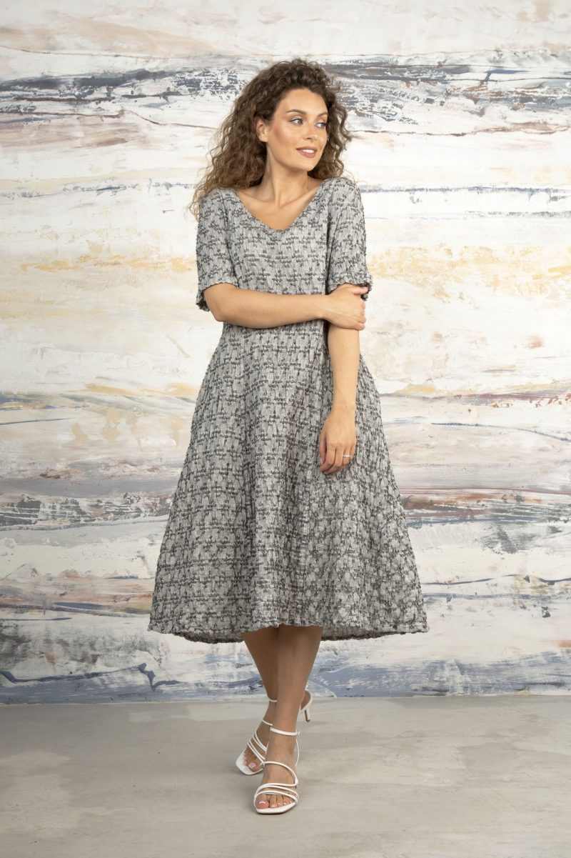 Grizas Grey Textured Linen 91505 Dress