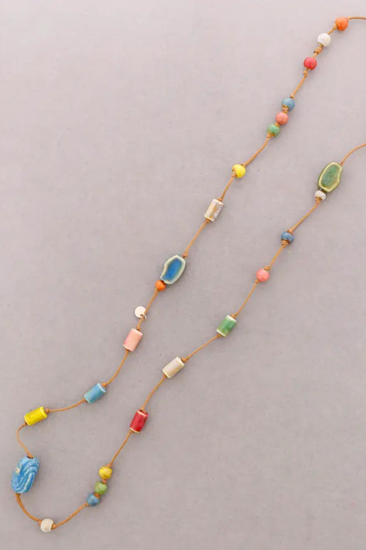 Oblong Ceramic Long Necklace