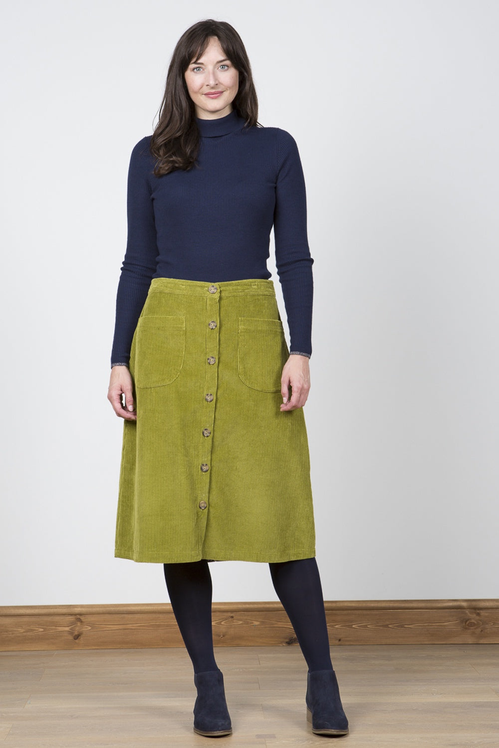 Lily and Me Button Through Skirt Plain Navy