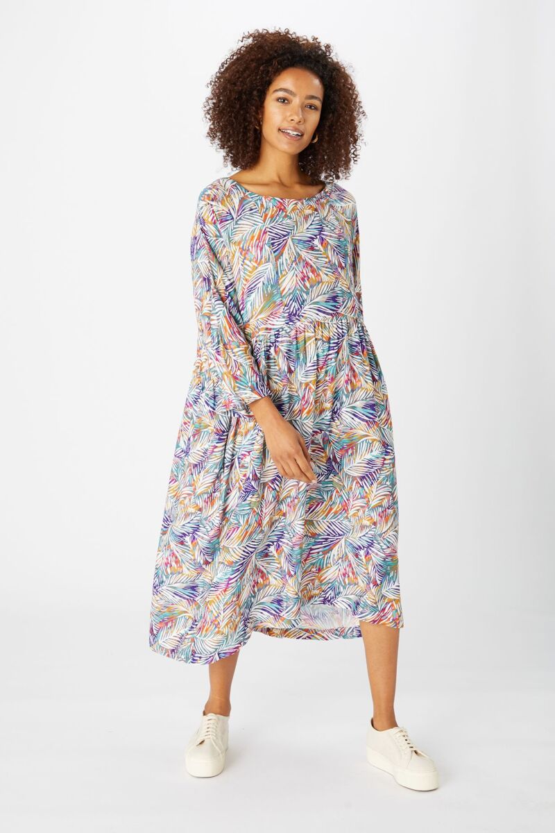 Sahara Feathery Fern Print Easy Dress Multi