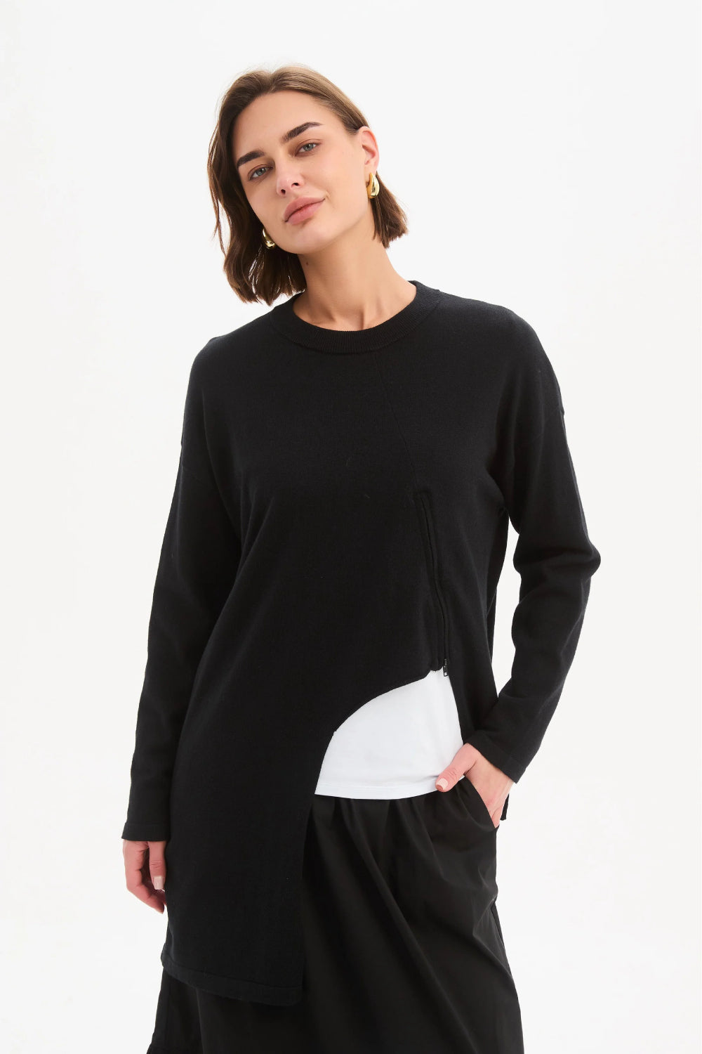 Asymmetric Zip Detail Knit
