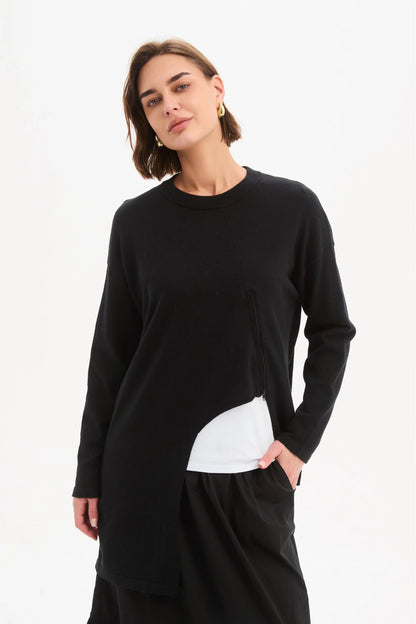Asymmetric Zip Detail Knit