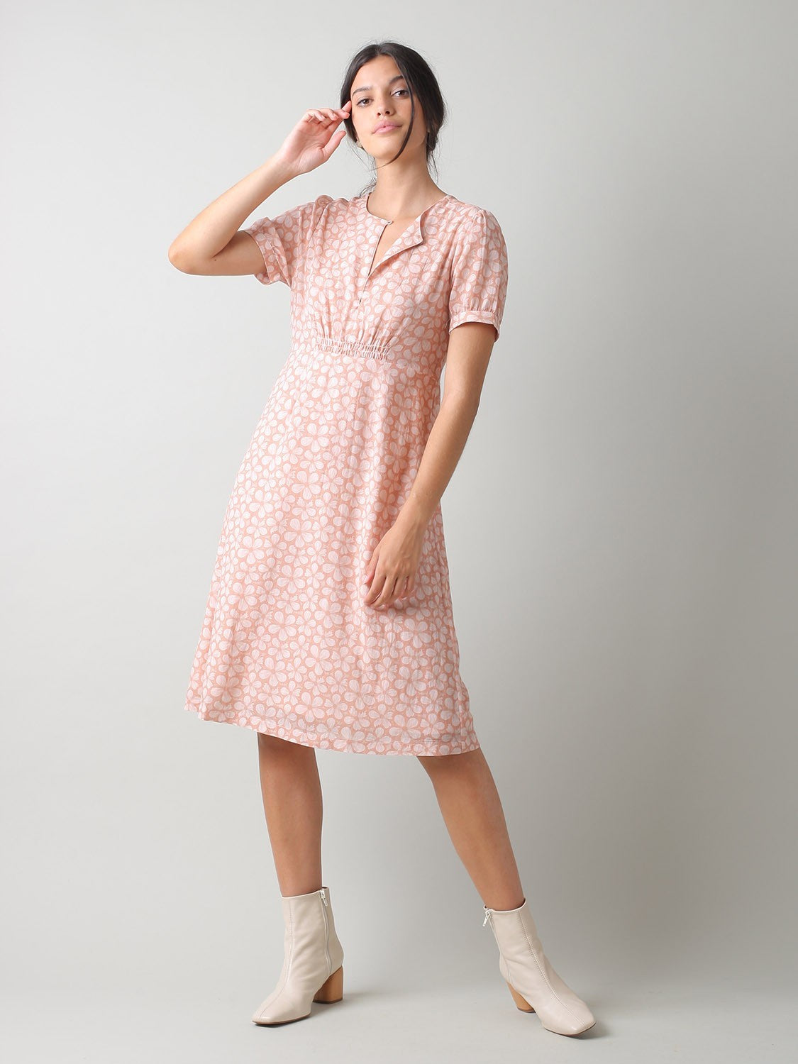 Indi & Cold Floral Print Midi Dress terracotta